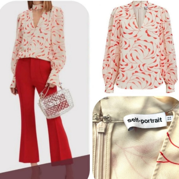 Self-Portrait High Neck Printed Blouse NWOT Size 6 - Picture 4 of 15